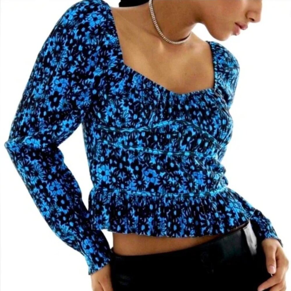 Zara Floral Blue/Black Long Sleeve Top